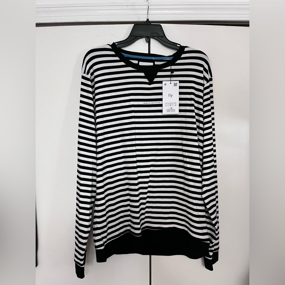 Nautical, black and white, striped pullover.
